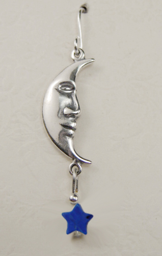 Sterling Silver Magical Moon Drop Dangle Earrings With Lapis Lazuli Heart